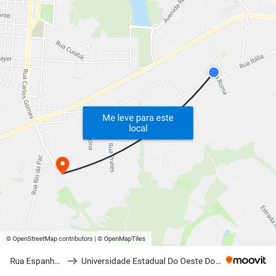 Rua Espanha, 47 to Universidade Estadual Do Oeste Do Paraná map