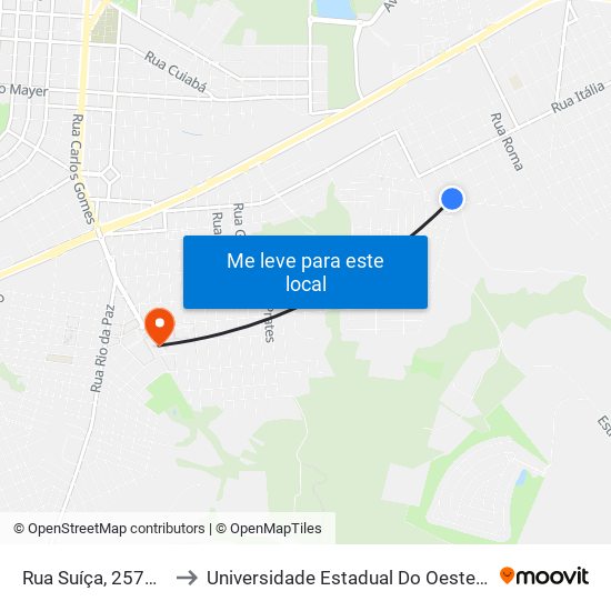 Rua Suíça, 2575-2699 to Universidade Estadual Do Oeste Do Paraná map