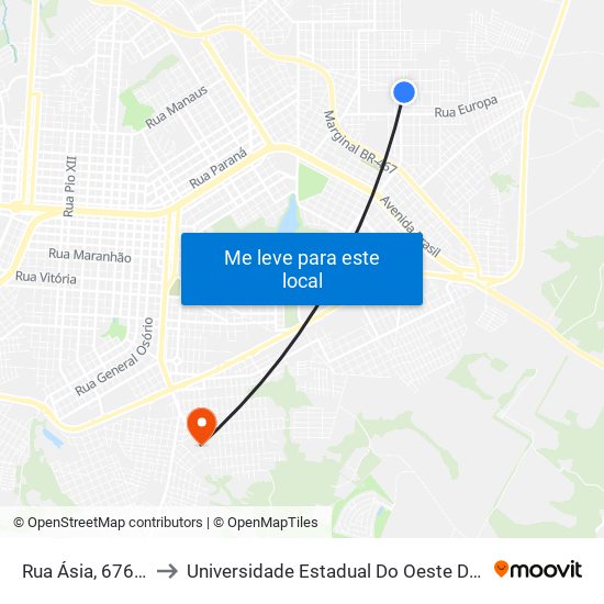 Rua Ásia, 676-738 to Universidade Estadual Do Oeste Do Paraná map