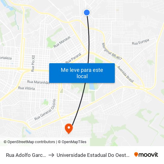 Rua Adolfo García, 542 to Universidade Estadual Do Oeste Do Paraná map