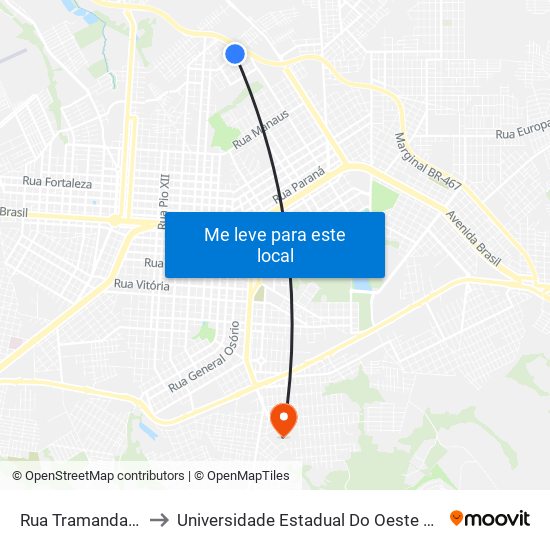 Rua Tramandaí, 451 to Universidade Estadual Do Oeste Do Paraná map