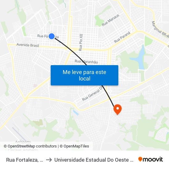 Rua Fortaleza, 2816 to Universidade Estadual Do Oeste Do Paraná map