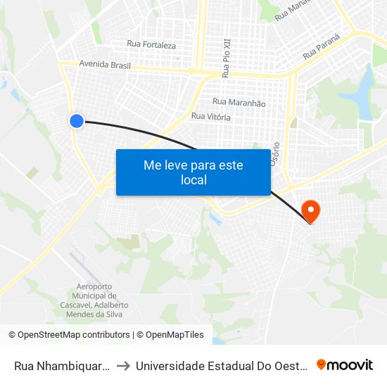 Rua Nhambiquaras, 271 to Universidade Estadual Do Oeste Do Paraná map