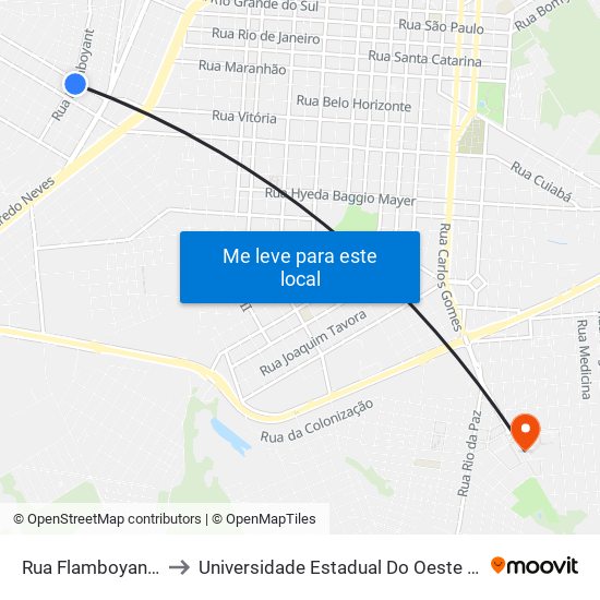 Rua Flamboyant, 800 to Universidade Estadual Do Oeste Do Paraná map