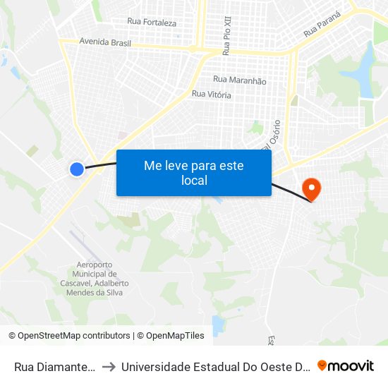 Rua Diamante, 552 to Universidade Estadual Do Oeste Do Paraná map