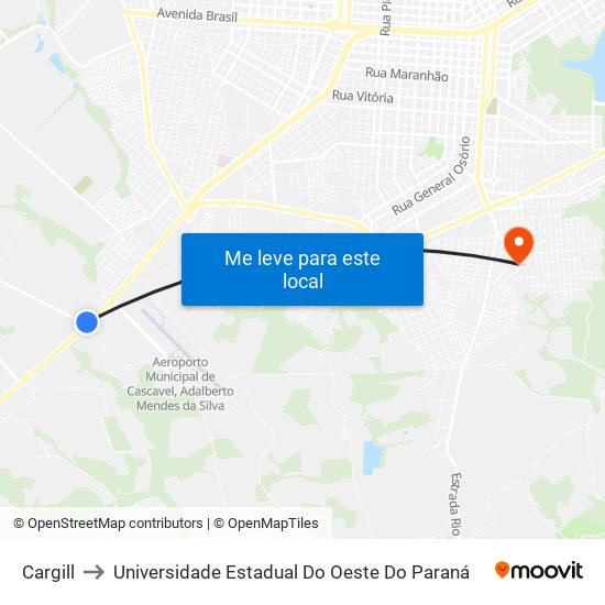 Cargill to Universidade Estadual Do Oeste Do Paraná map