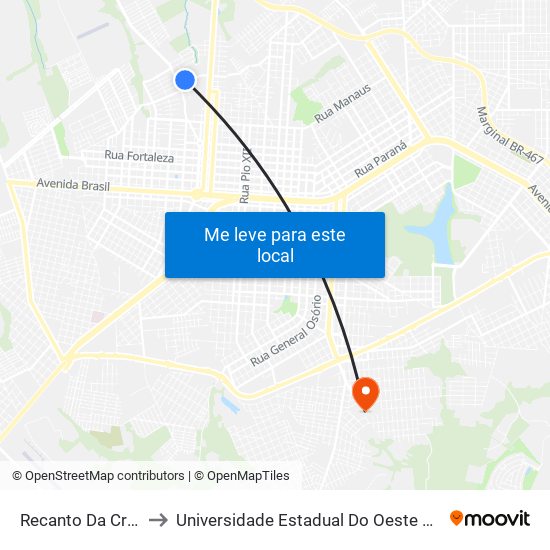 Recanto Da Criança to Universidade Estadual Do Oeste Do Paraná map