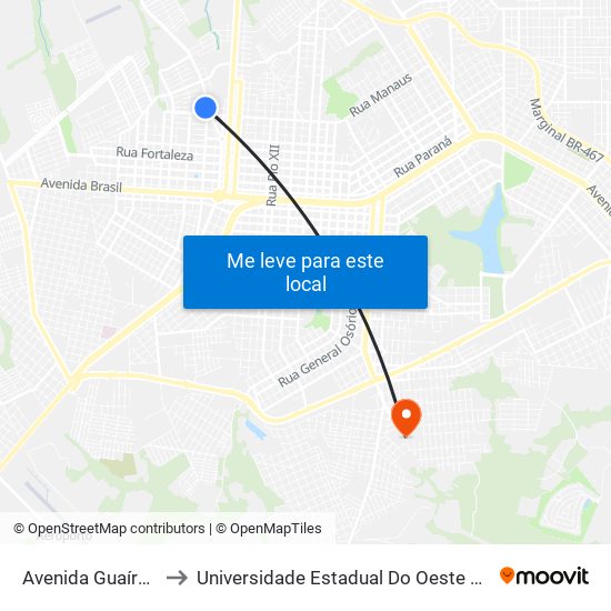 Avenida Guaíra, 603 to Universidade Estadual Do Oeste Do Paraná map