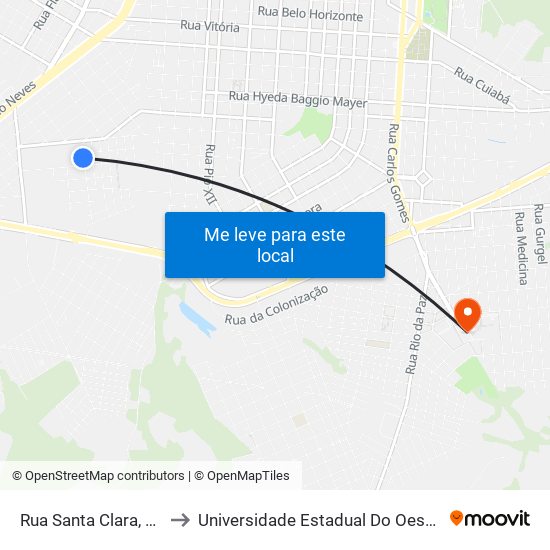Rua Santa Clara, 104-204 to Universidade Estadual Do Oeste Do Paraná map