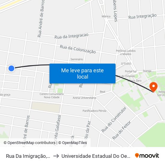 Rua Da Imigração, 667-773 to Universidade Estadual Do Oeste Do Paraná map