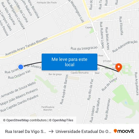 Rua Israel Da Vigo Silveira, 1308 to Universidade Estadual Do Oeste Do Paraná map