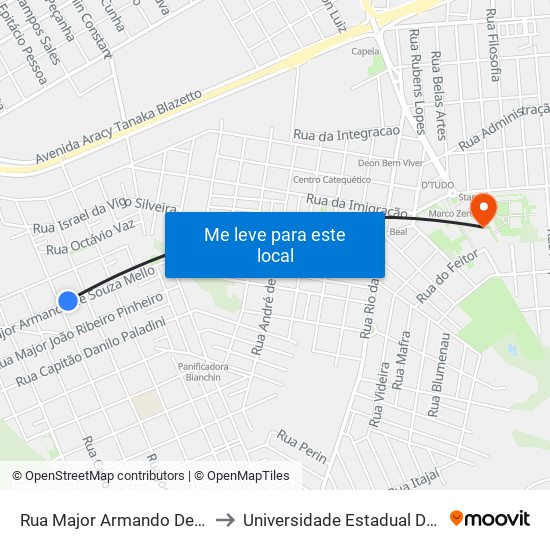 Rua Major Armando De Souza Mello, 654 to Universidade Estadual Do Oeste Do Paraná map