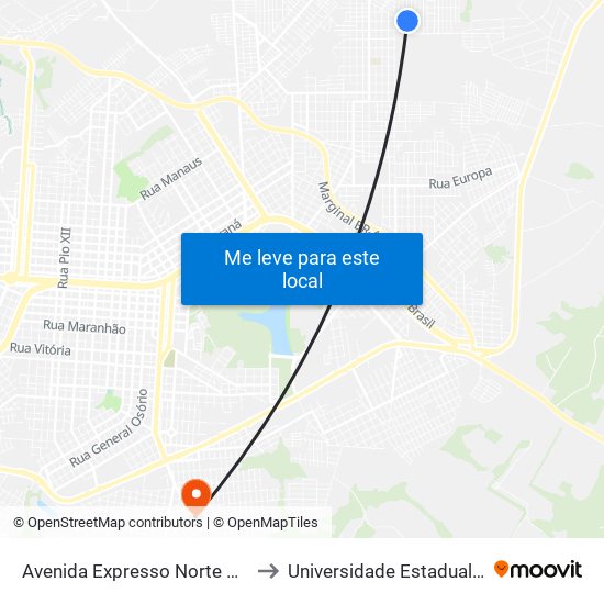 Avenida Expresso Norte C/ Rua Antônio Padovani to Universidade Estadual Do Oeste Do Paraná map