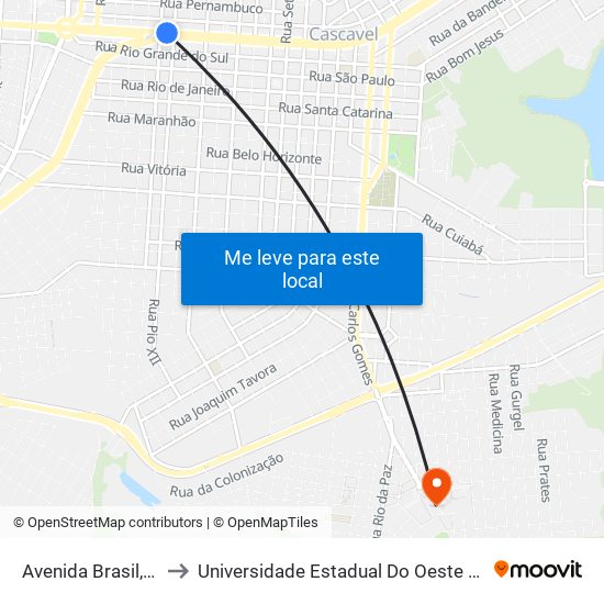Avenida Brasil, 7456 to Universidade Estadual Do Oeste Do Paraná map