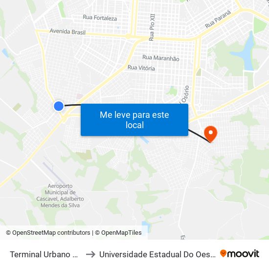 Terminal Urbano Sudoeste to Universidade Estadual Do Oeste Do Paraná map