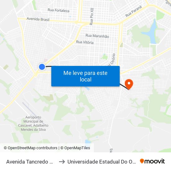 Avenida Tancredo Neves, 3443 to Universidade Estadual Do Oeste Do Paraná map