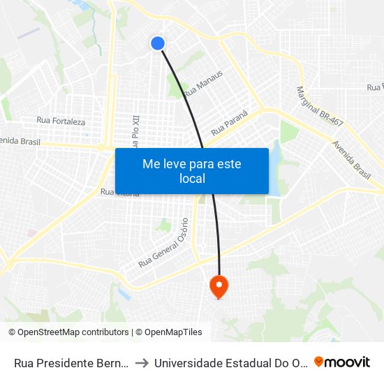 Rua Presidente Bernardes, 4955 to Universidade Estadual Do Oeste Do Paraná map