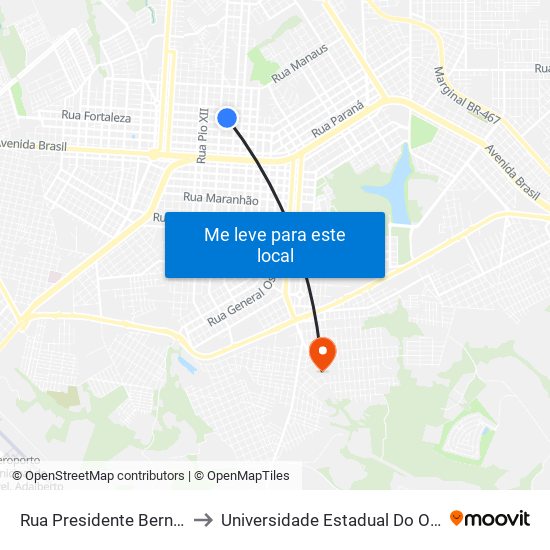 Rua Presidente Bernardes, 2943 to Universidade Estadual Do Oeste Do Paraná map