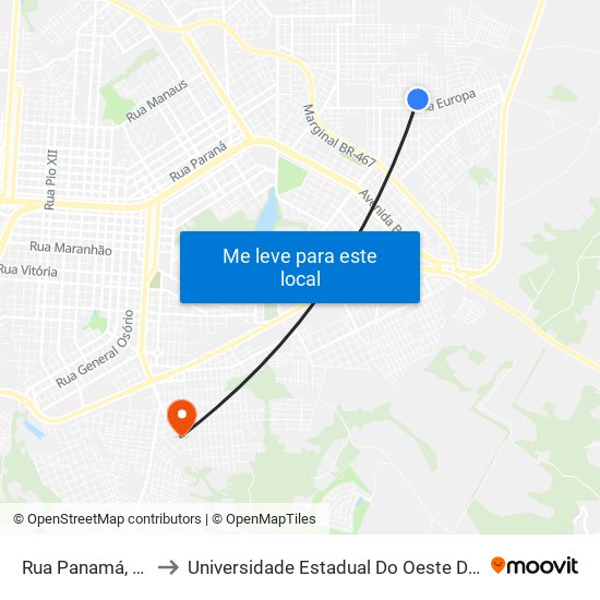 Rua Panamá, 1047 to Universidade Estadual Do Oeste Do Paraná map