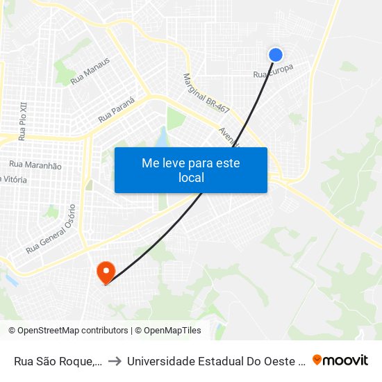 Rua São Roque, 1582 to Universidade Estadual Do Oeste Do Paraná map