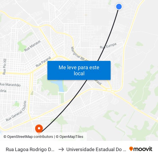 Rua Lagoa Rodrigo De Freitas, 2065 to Universidade Estadual Do Oeste Do Paraná map