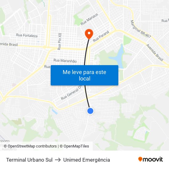 Terminal Urbano Sul to Unimed Emergência map