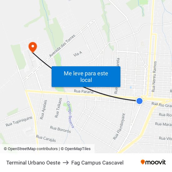 Terminal Urbano Oeste to Fag Campus Cascavel map
