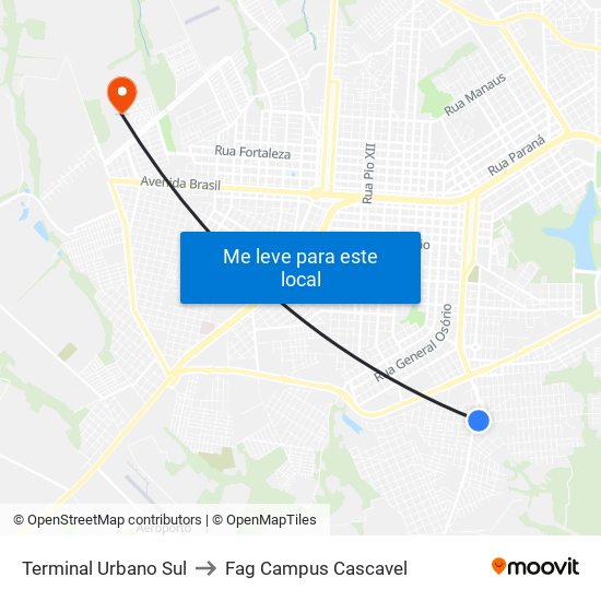 Terminal Urbano Sul to Fag Campus Cascavel map