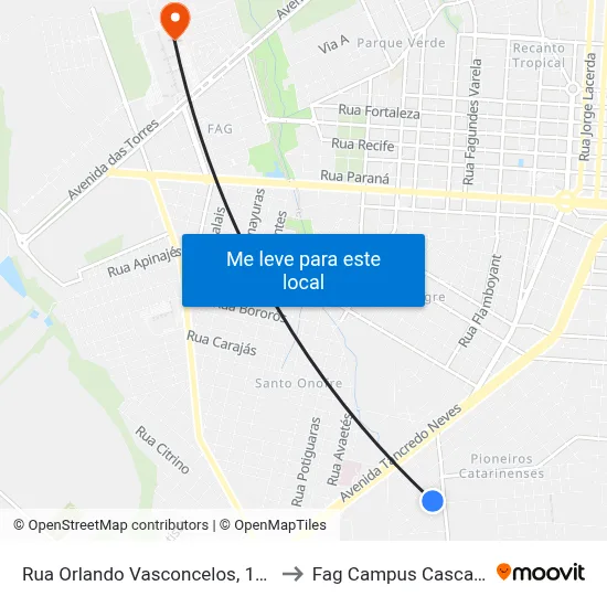 Rua Orlando Vasconcelos, 1237 to Fag Campus Cascavel map