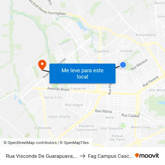 Rua Visconde De Guarapuava, 3722 to Fag Campus Cascavel map