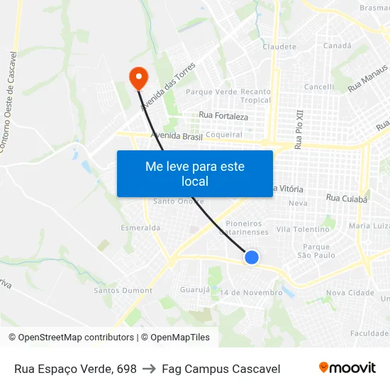 Rua Espaço Verde, 698 to Fag Campus Cascavel map