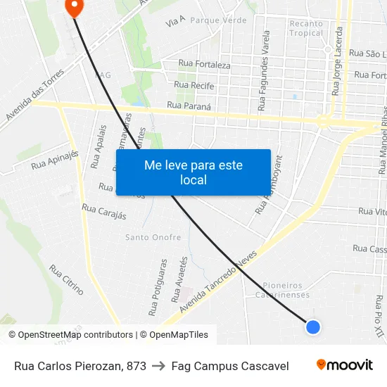Rua Carlos Pierozan, 873 to Fag Campus Cascavel map