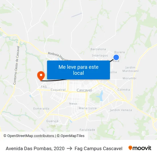 Avenida Das Pombas, 2020 to Fag Campus Cascavel map