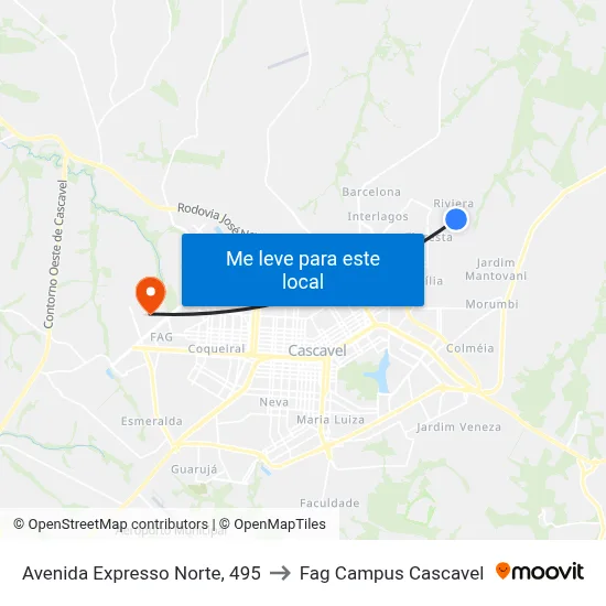 Avenida Expresso Norte, 495 to Fag Campus Cascavel map