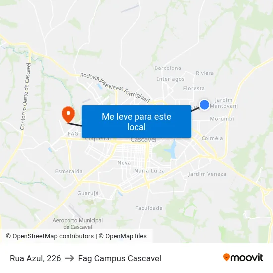 Rua Azul, 226 to Fag Campus Cascavel map