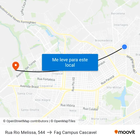 Rua Rio Melissa, 544 to Fag Campus Cascavel map