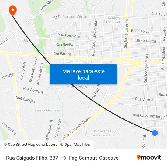 Rua Salgado Filho, 337 to Fag Campus Cascavel map