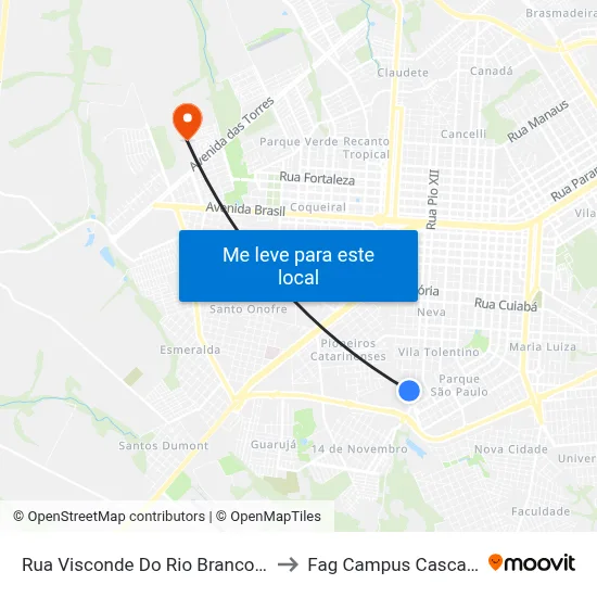Rua Visconde Do Rio Branco, 34 to Fag Campus Cascavel map