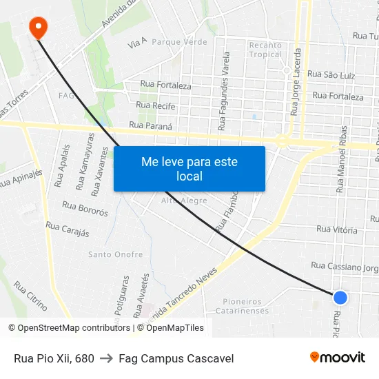 Rua Pio Xii, 680 to Fag Campus Cascavel map