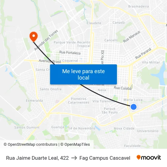 Rua Jaime Duarte Leal, 422 to Fag Campus Cascavel map