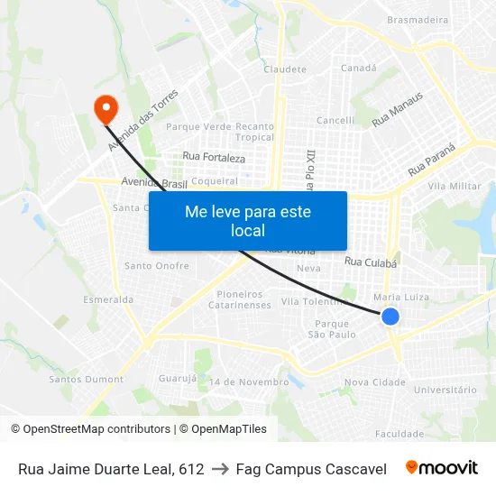 Rua Jaime Duarte Leal, 612 to Fag Campus Cascavel map