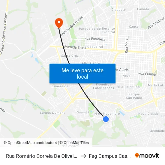 Rua Romário Correia De Oliveira, 471 to Fag Campus Cascavel map