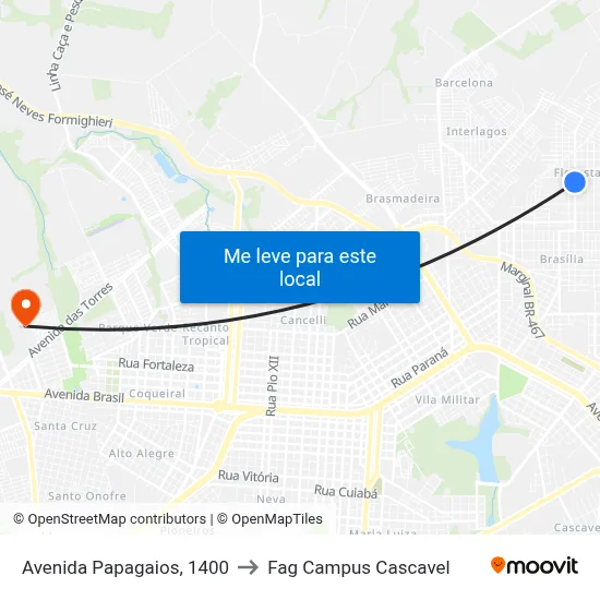 Avenida Papagaios, 1400 to Fag Campus Cascavel map