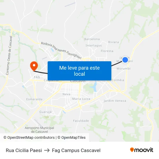 Rua Cicilia Paesi to Fag Campus Cascavel map