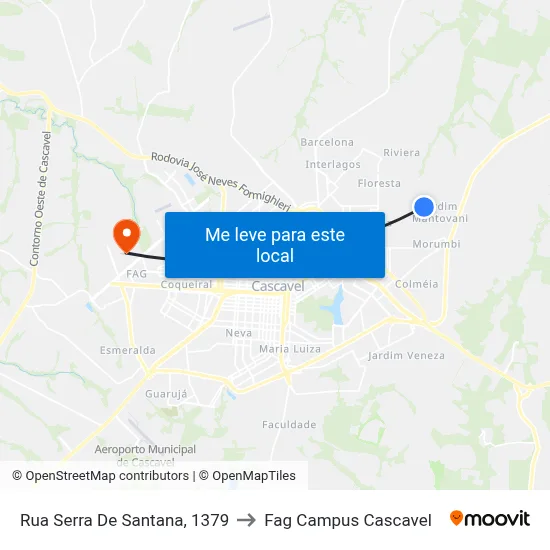 Rua Serra De Santana, 1379 to Fag Campus Cascavel map