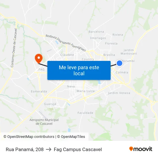 Rua Panamá, 208 to Fag Campus Cascavel map
