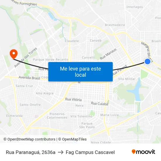 Rua Paranaguá, 2636a to Fag Campus Cascavel map