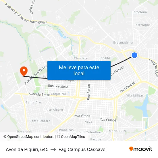 Avenida Piquiri, 645 to Fag Campus Cascavel map