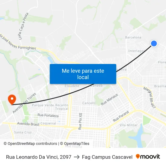 Rua Leonardo Da Vinci, 2097 to Fag Campus Cascavel map