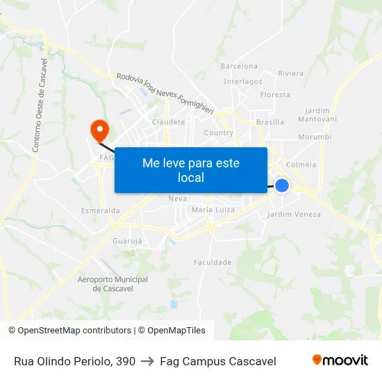 Rua Olindo Periolo, 390 to Fag Campus Cascavel map